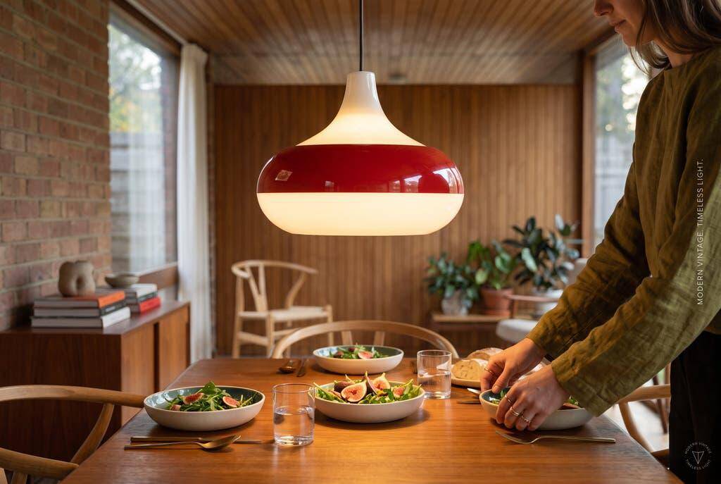 Vintage glass pendant/light, futuristic style, UFO-shaped.