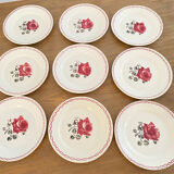 Dessert service 9 vintage Badonviller porcelain plates from the 60s
