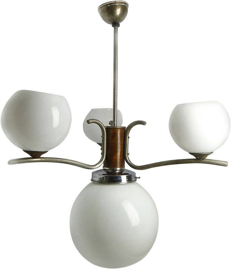 Art Deco chandelier with glass globes, Czechoslovakia, 1950s