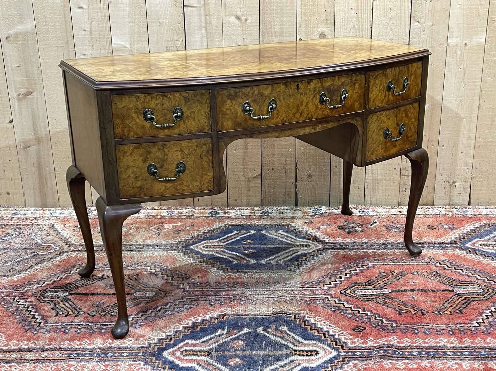 1930s Chippendale Burl Walnut Desk