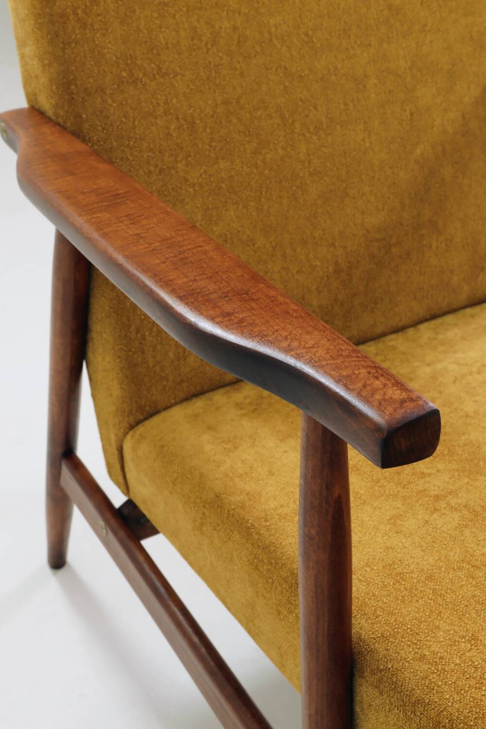 Vintage armchair model, golden yellow fabric, fully refurbished