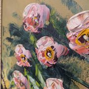 Huile sur toile, bouquet de renoncules