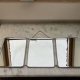 Vintage vertical beveled triptych barber mirror