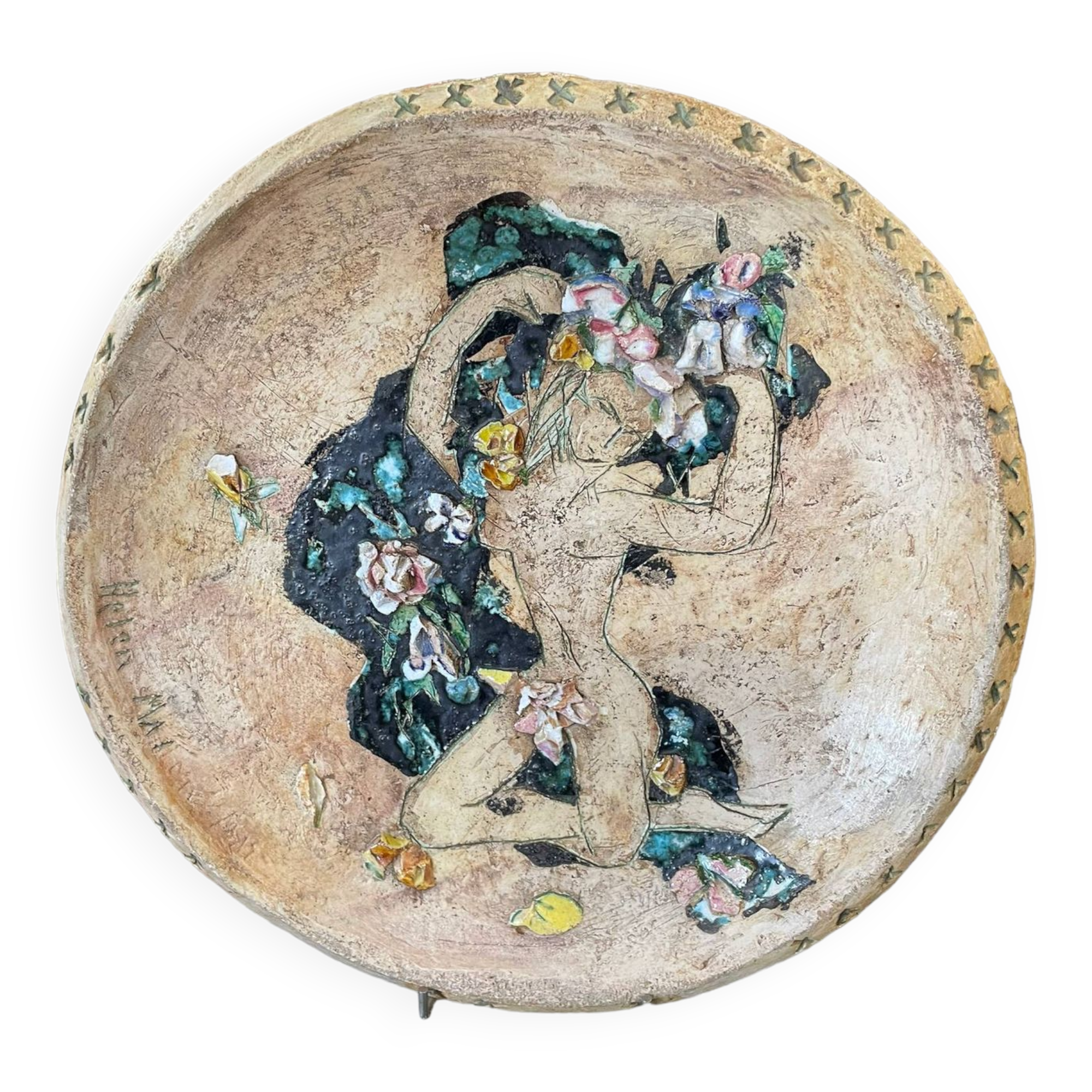 Helen Mai Important Dish In Terracotta And Glazed Porcelain Female Nude