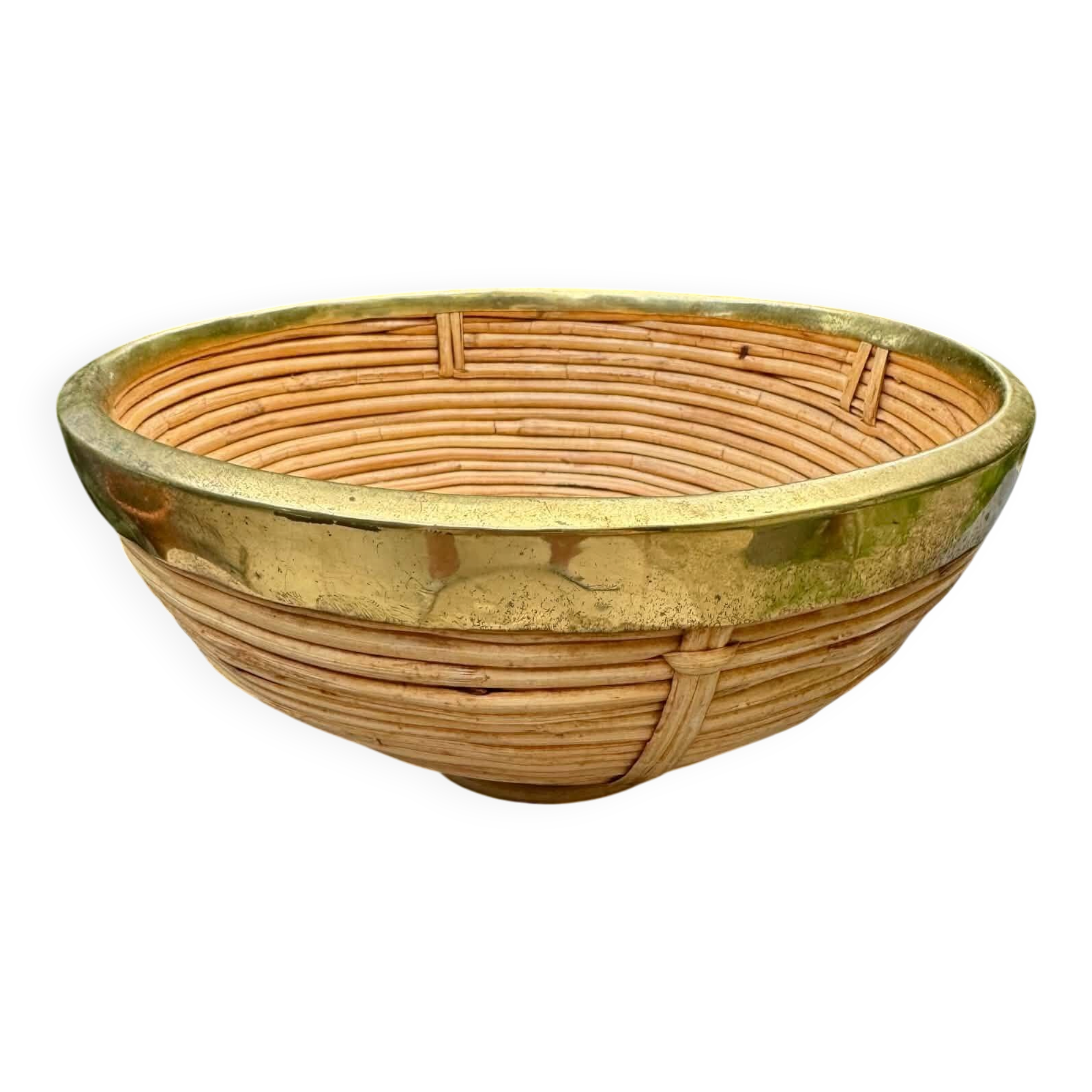 Rattan basket brass Gabriella Crespi 1960s