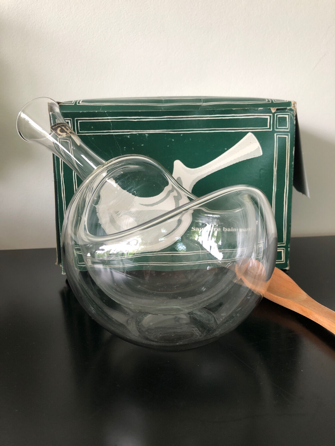 Bain-marie gravy boat glass blown vintage 1970