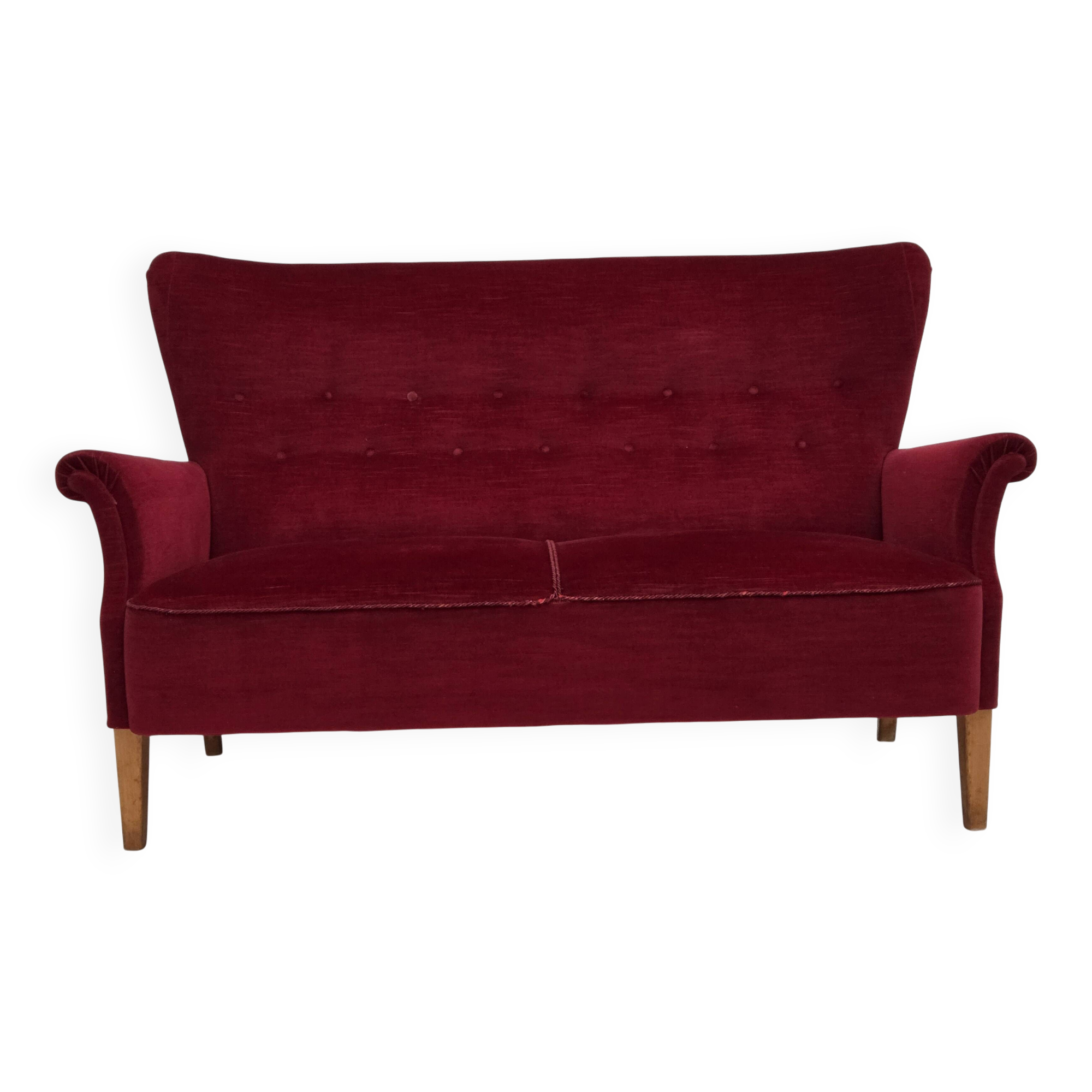 1960s, Swedish 2-seater sofa by Dux Sweden, furniture velour, ash wood.