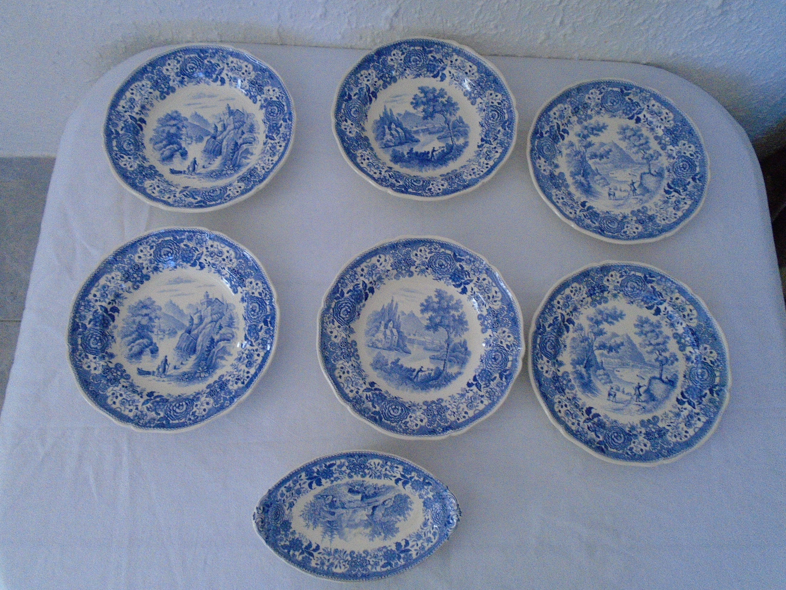 Set de 6 assiettes 1 ravier Villeroy & bBoch Burgenland décor bleu faience