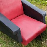 Pair of vintage 60s armchairs – Red and black faux leather