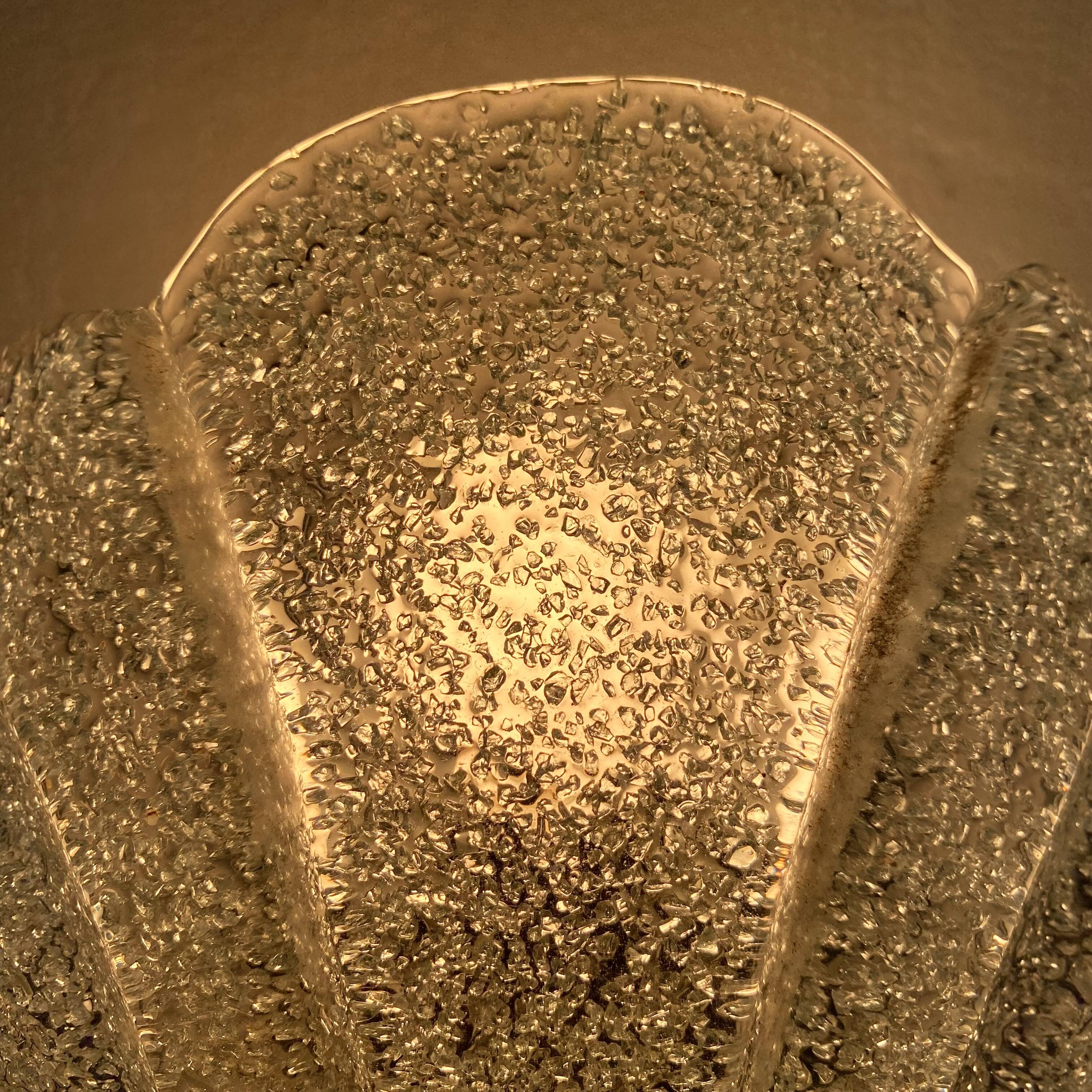 Wall light shell in glass and brass, 1970s-80s.