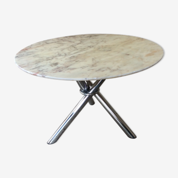 Table design vintage années 70 marbre et pieds chromé