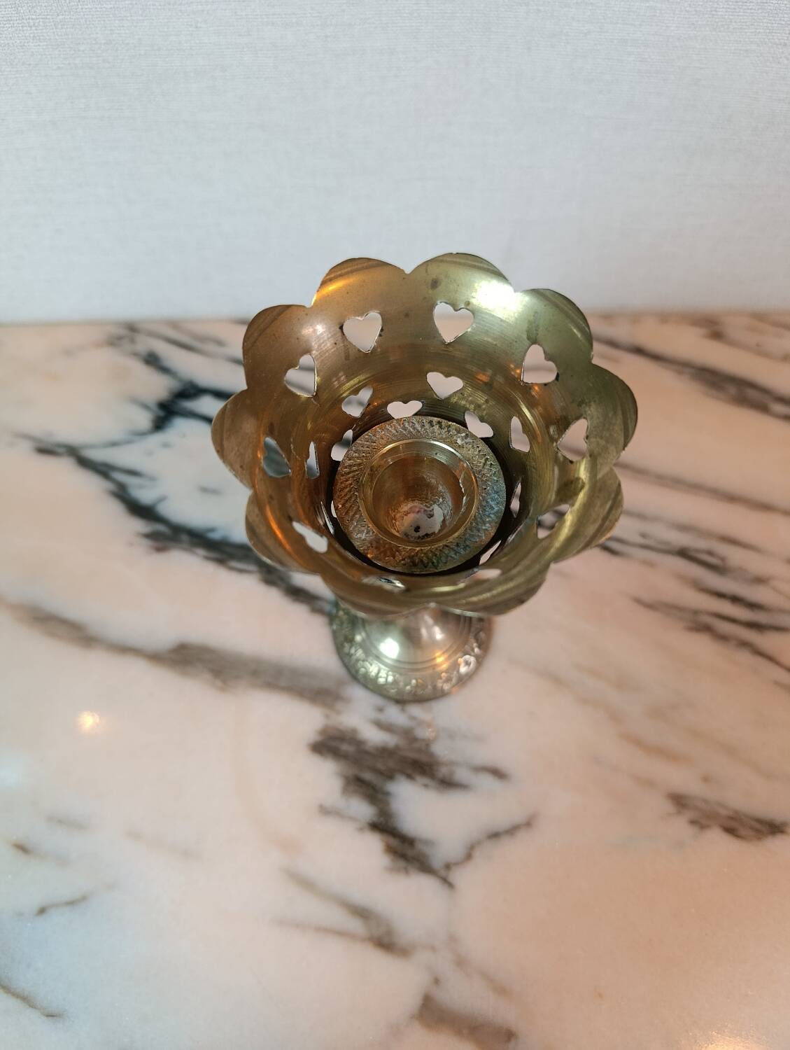 Lattice brass footed lantern with heart pattern