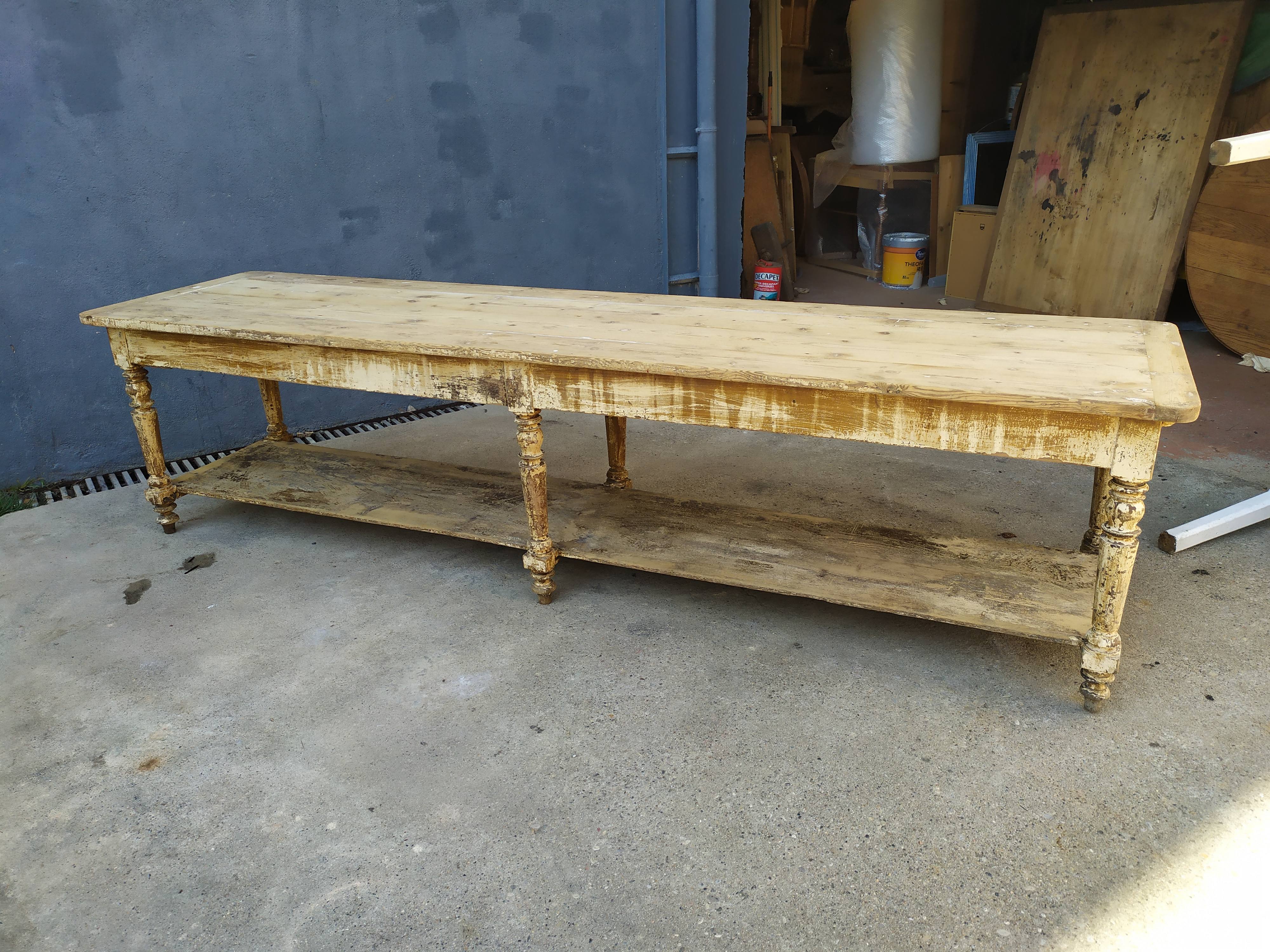 Table de métier drapière sapin décapé 3m