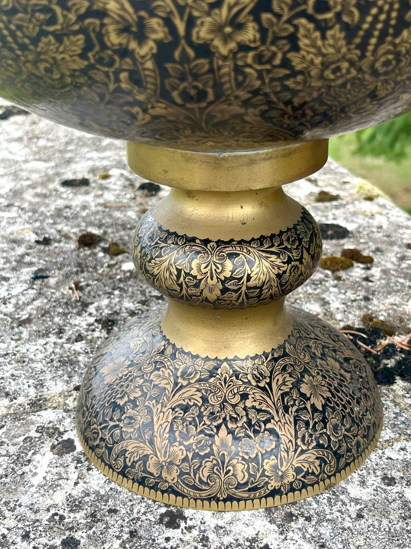 Ornate Floral Pedestal Champagne Cooler, brass ice bucket