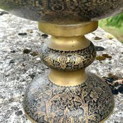 Ornate Floral Pedestal Champagne Cooler, brass ice bucket