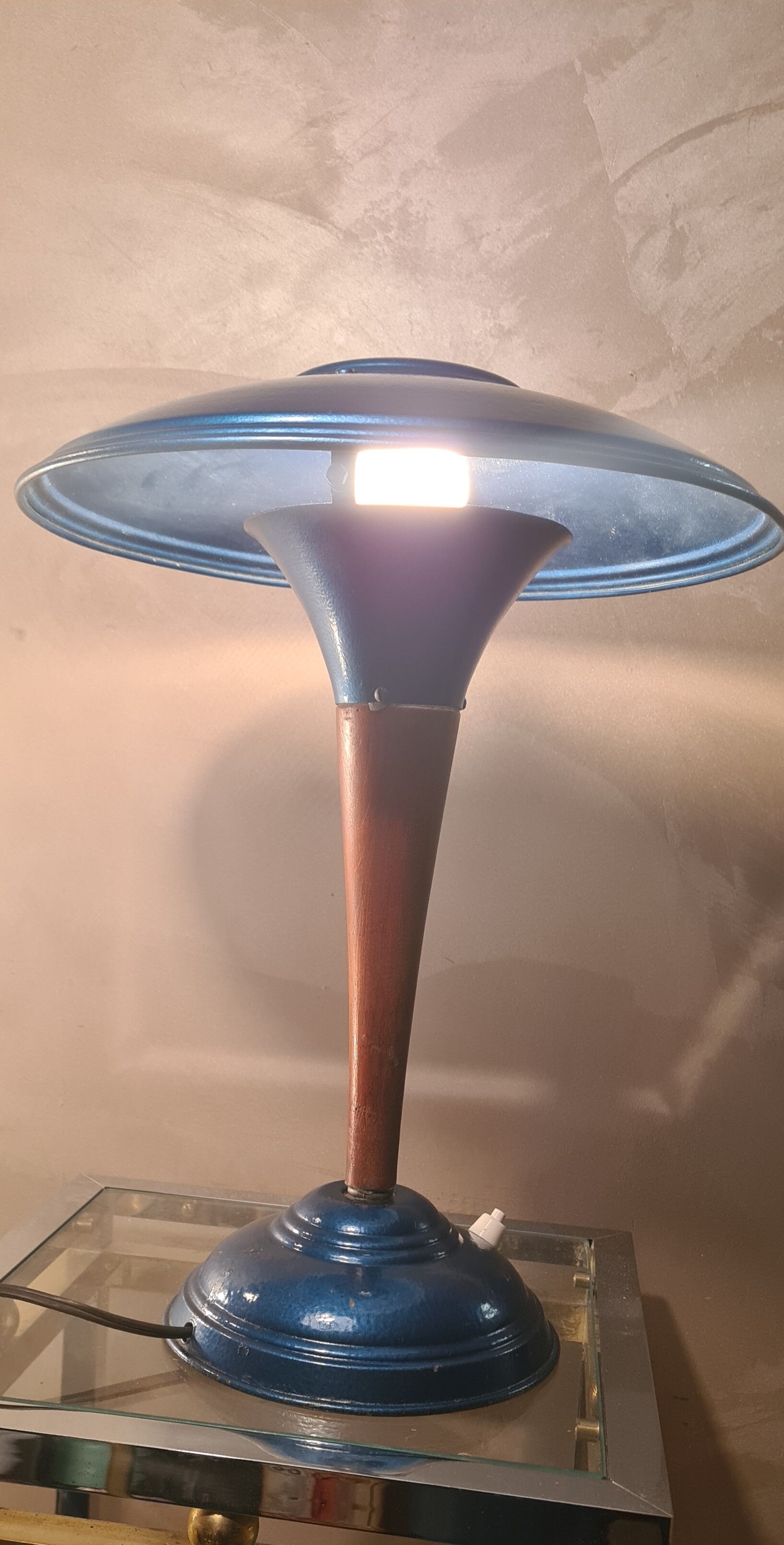 Lamp mushroom blue metal 1940