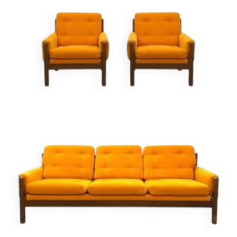 Mid-century retro vintage Czech seating set (armchairs and sofa), 1970s