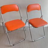 Vintage chrome folding chairs / orange leatherette Soudexvinyl