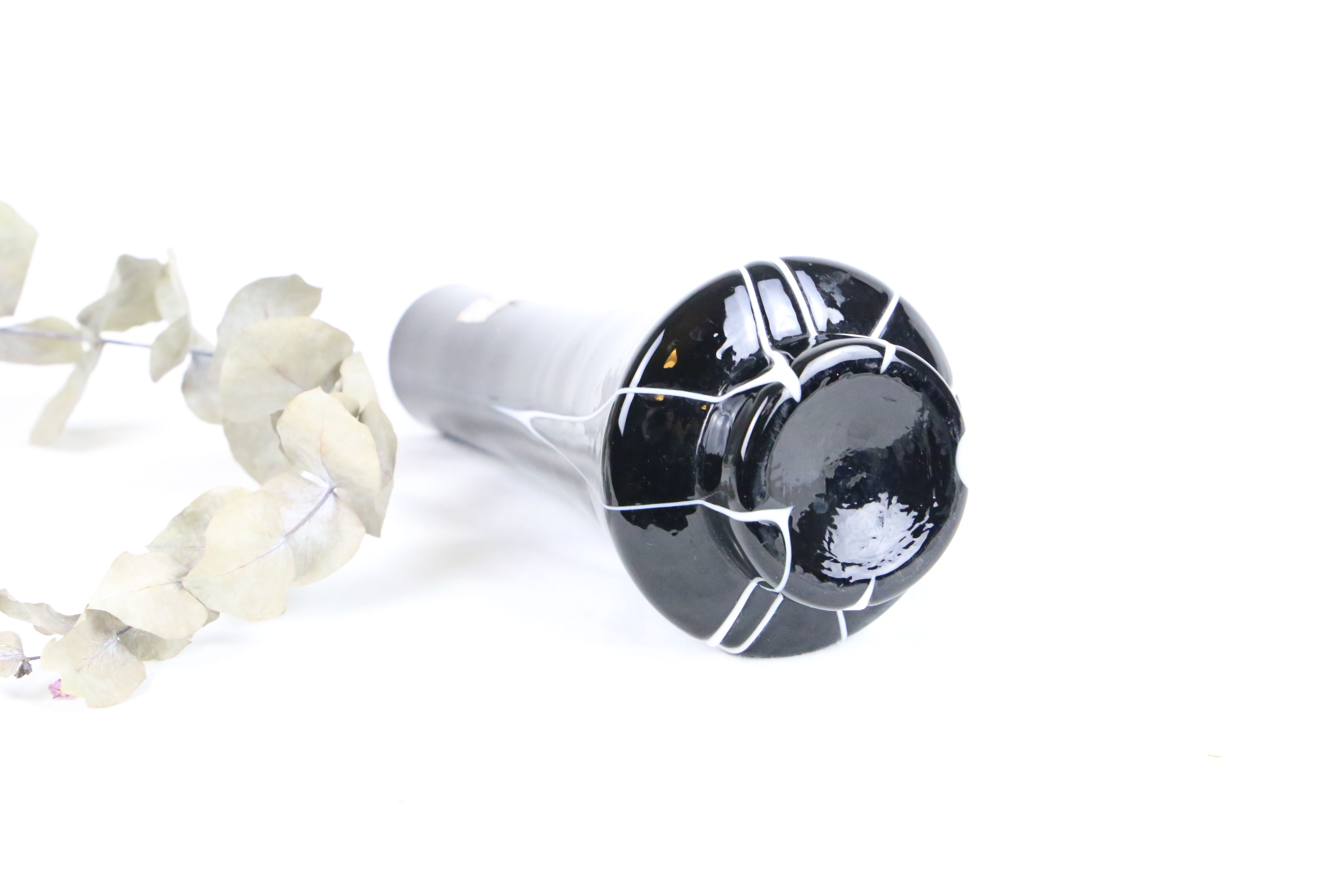 Black and white tempered glass vase, vintage 1960