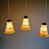 Set of 3 Art Deco pendant lights in marbled opaline, 1920s-30s
