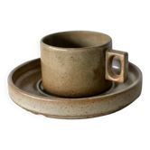 Large cup and saucer in speckled Brenne stoneware