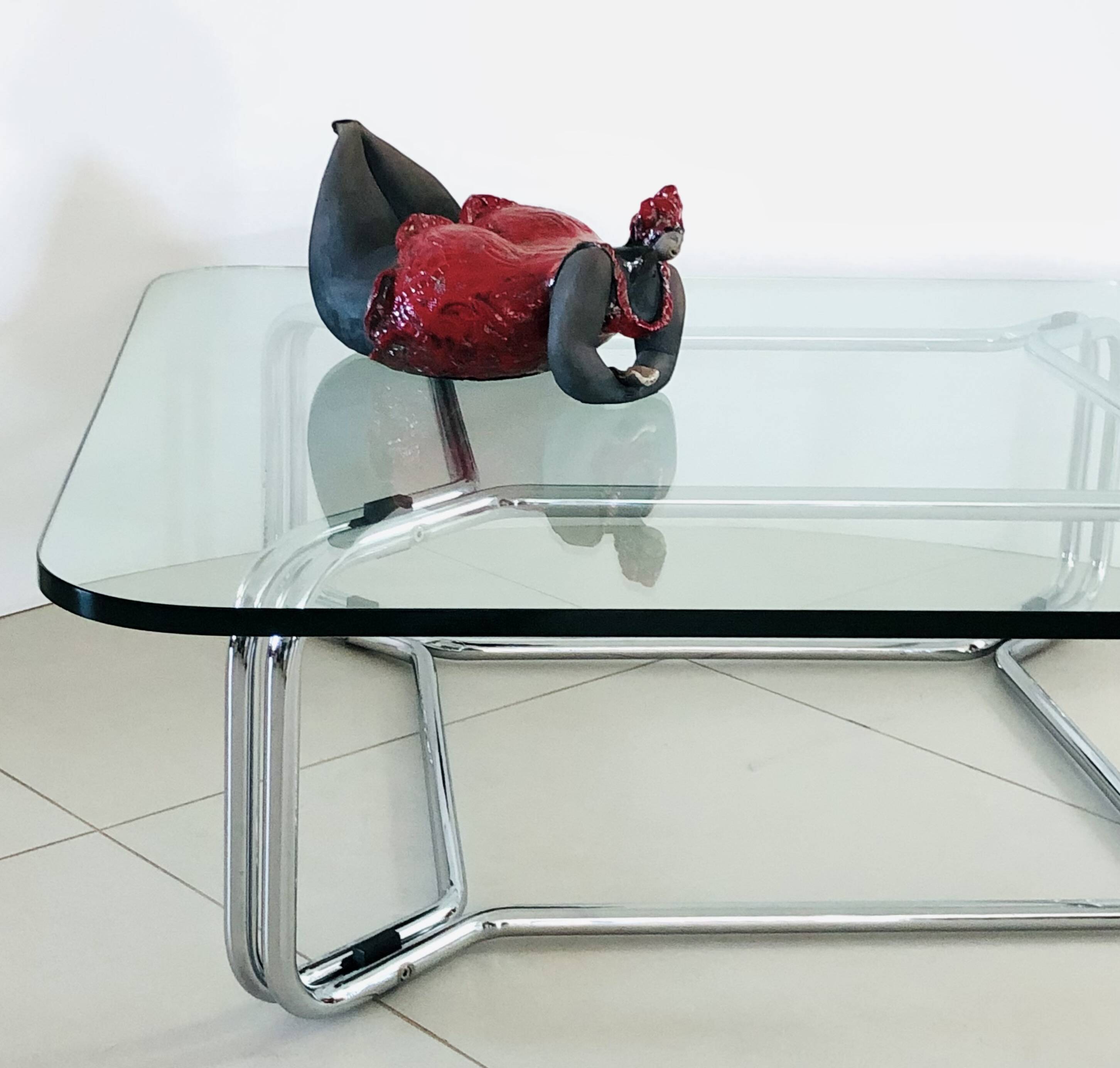 Glass and chrome metal coffee table, Italy 1970s