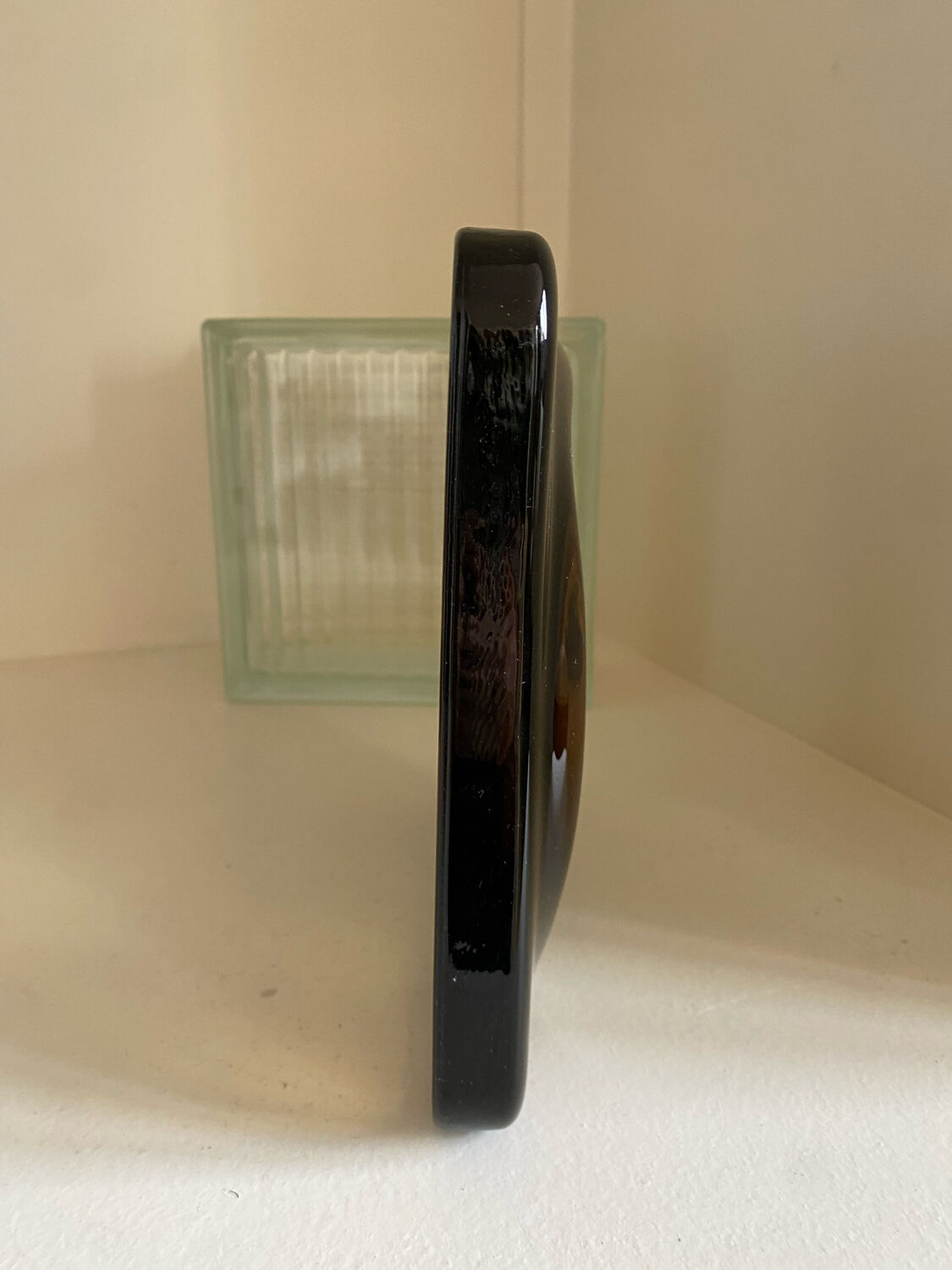 Empty glass pocket Saint Gobain vintage 70s smoked glass