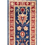Blue Floral Hand-Knotted Runner, Traditional Wool Hallway Stair Rug 78x386
