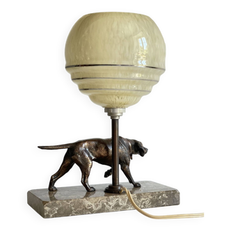 Art deco lamp on marble dog on the lookout
