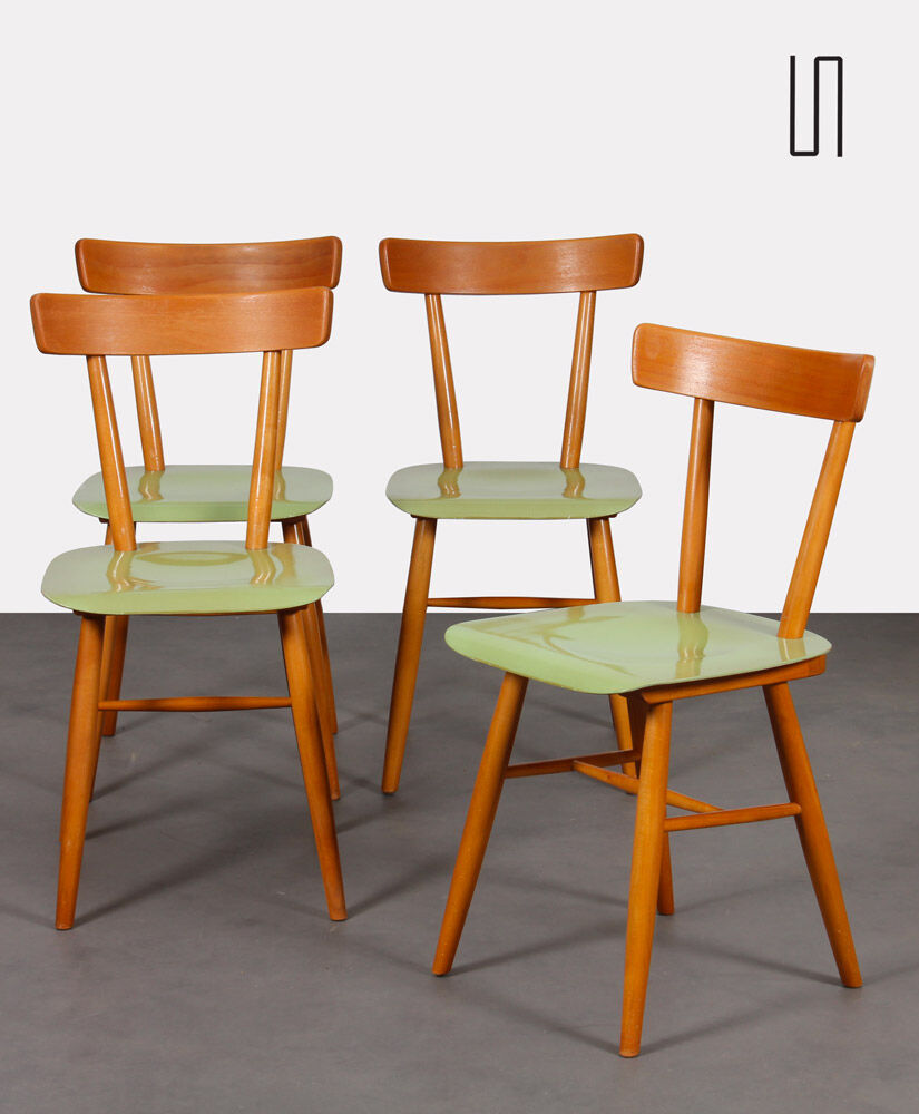 Suite of 4 green chairs published by Ton, circa 1960