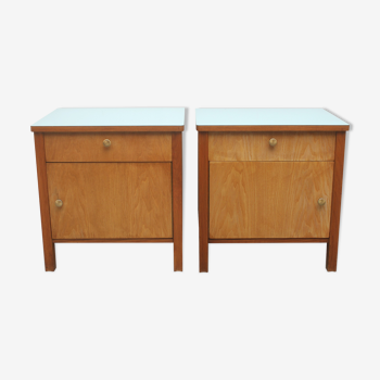 Pair of 1950s nightstand/commode in ash and formica