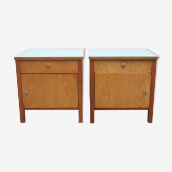 Paire de table de chevet commode des années 1950 en cendre et formica