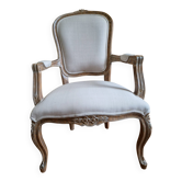 Fauteuil cabriolet Louis XV en bois sculpté – XIXe siècle – tissu beige