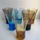 Set of 6 colored and engraved design shot glasses 60s-70s