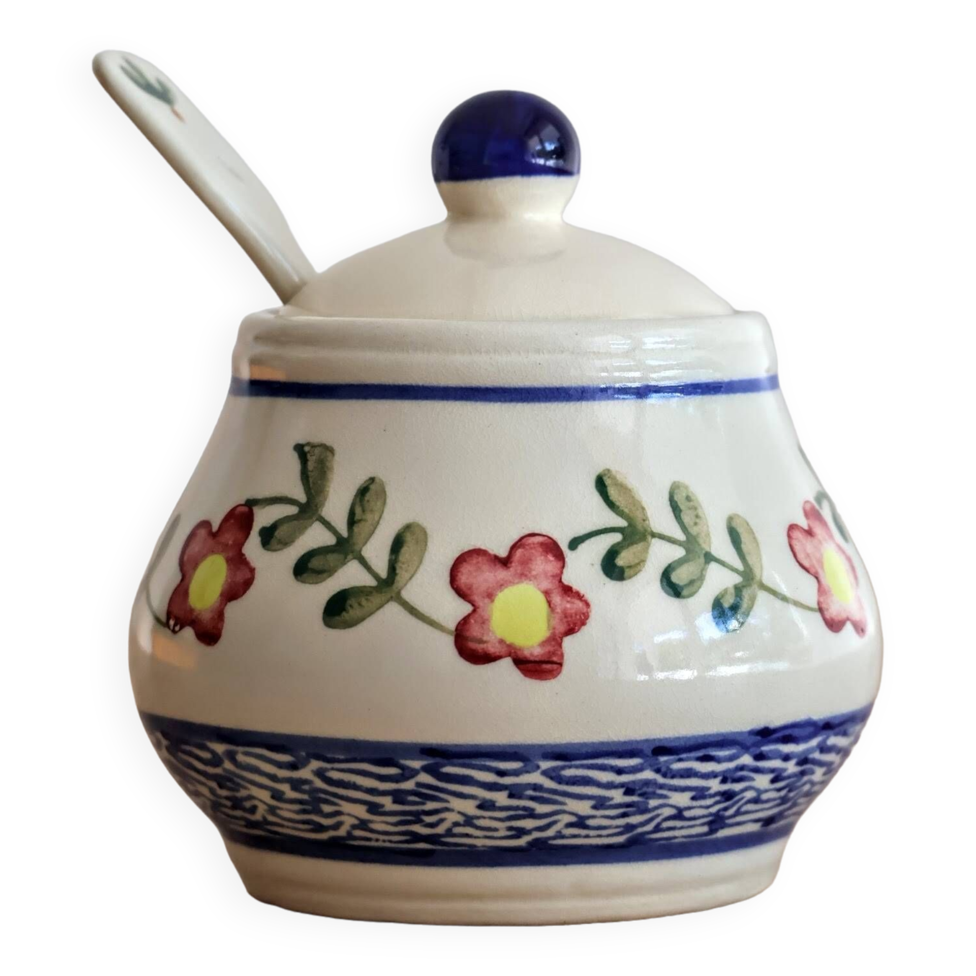 Ceramic jam pot with floral decoration