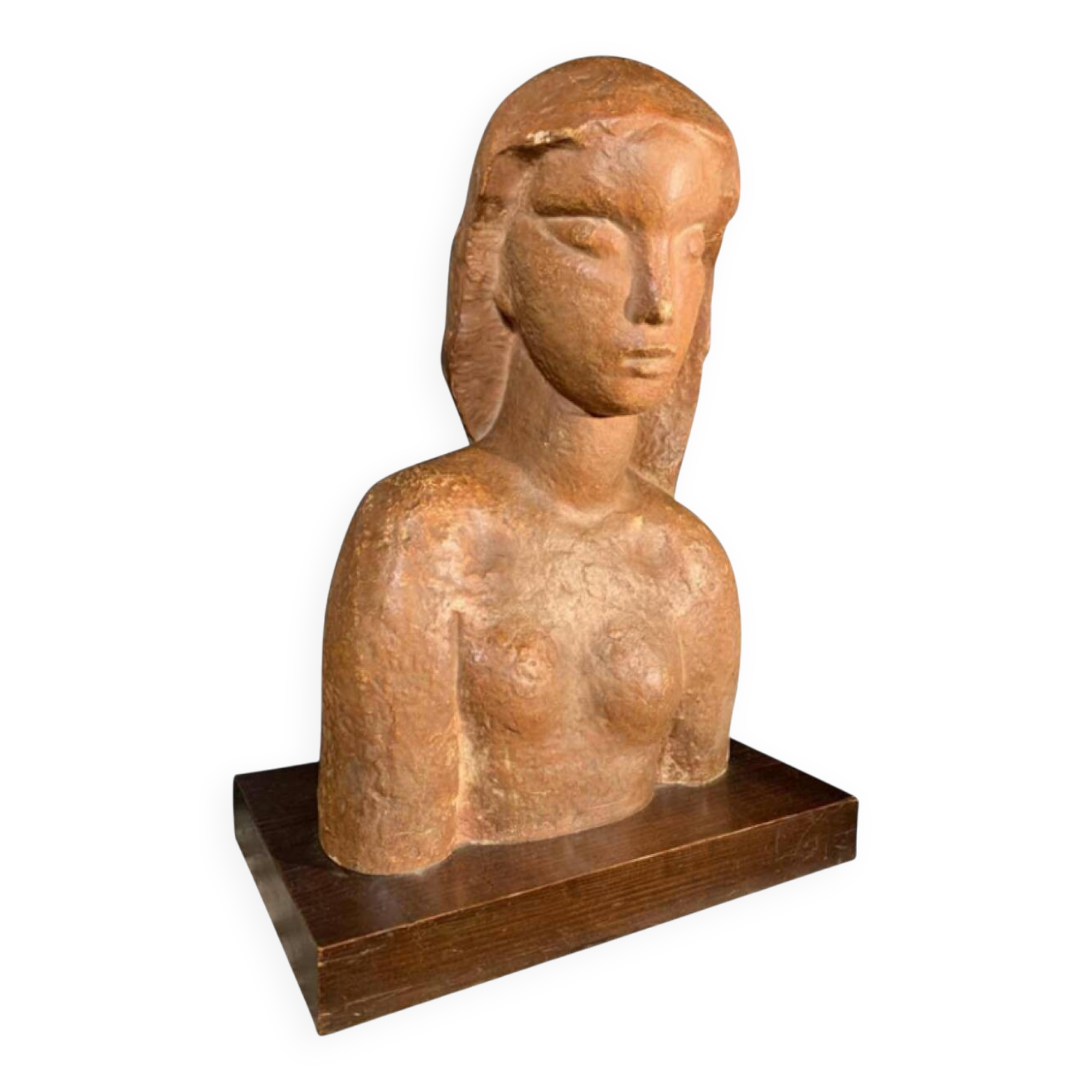 Art Deco Expressionist Sculpture "Nude Female Bust" unique piece 1940