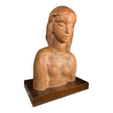 Art Deco Expressionist Sculpture "Nude Female Bust" unique piece 1940