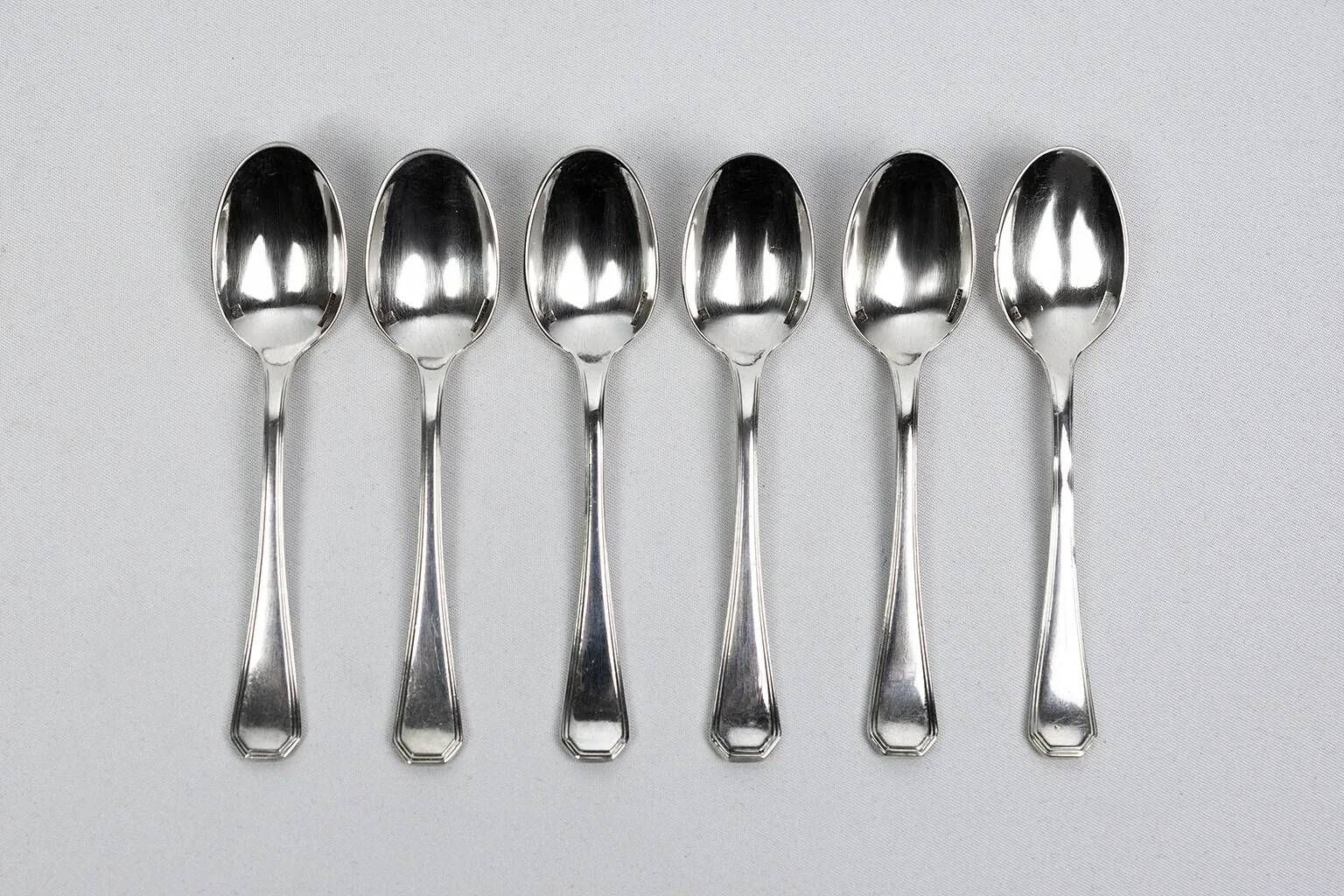 6 Christofle America espresso spoons in silver-plated metal, Luc Lanel