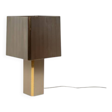 Large brushed metal lamp with gilded brass. 1970s.