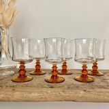 6 small vintage amber stemmed glasses