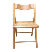 Chaise pliante en bois et cannage années 80