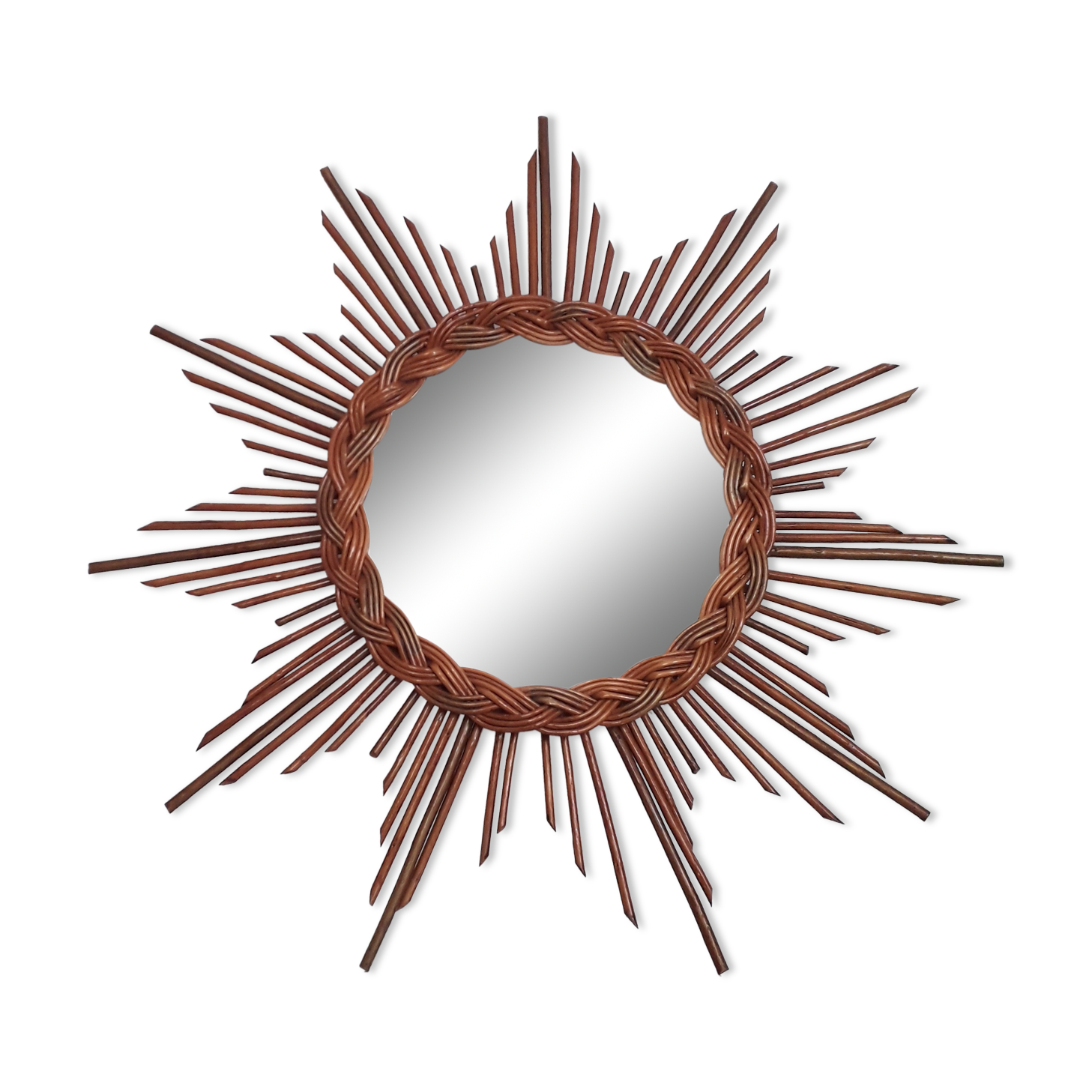 Vintage sun mirror - rattan / wicker - 1970