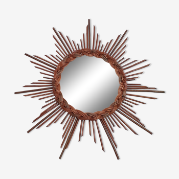 Vintage sun mirror - rattan / wicker - 1970