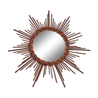 Vintage sun mirror - rattan / wicker - 1970