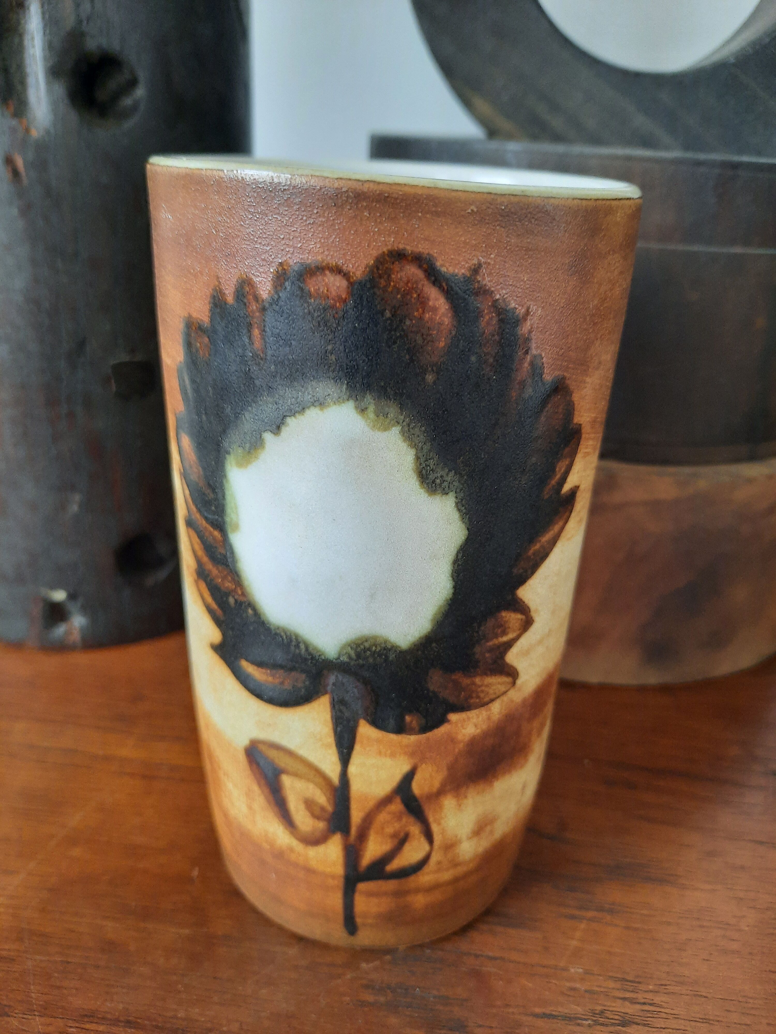 Vintage vase in enamelled stoneware La Colombe. Atelier Madeleine Brault.70s. 1970