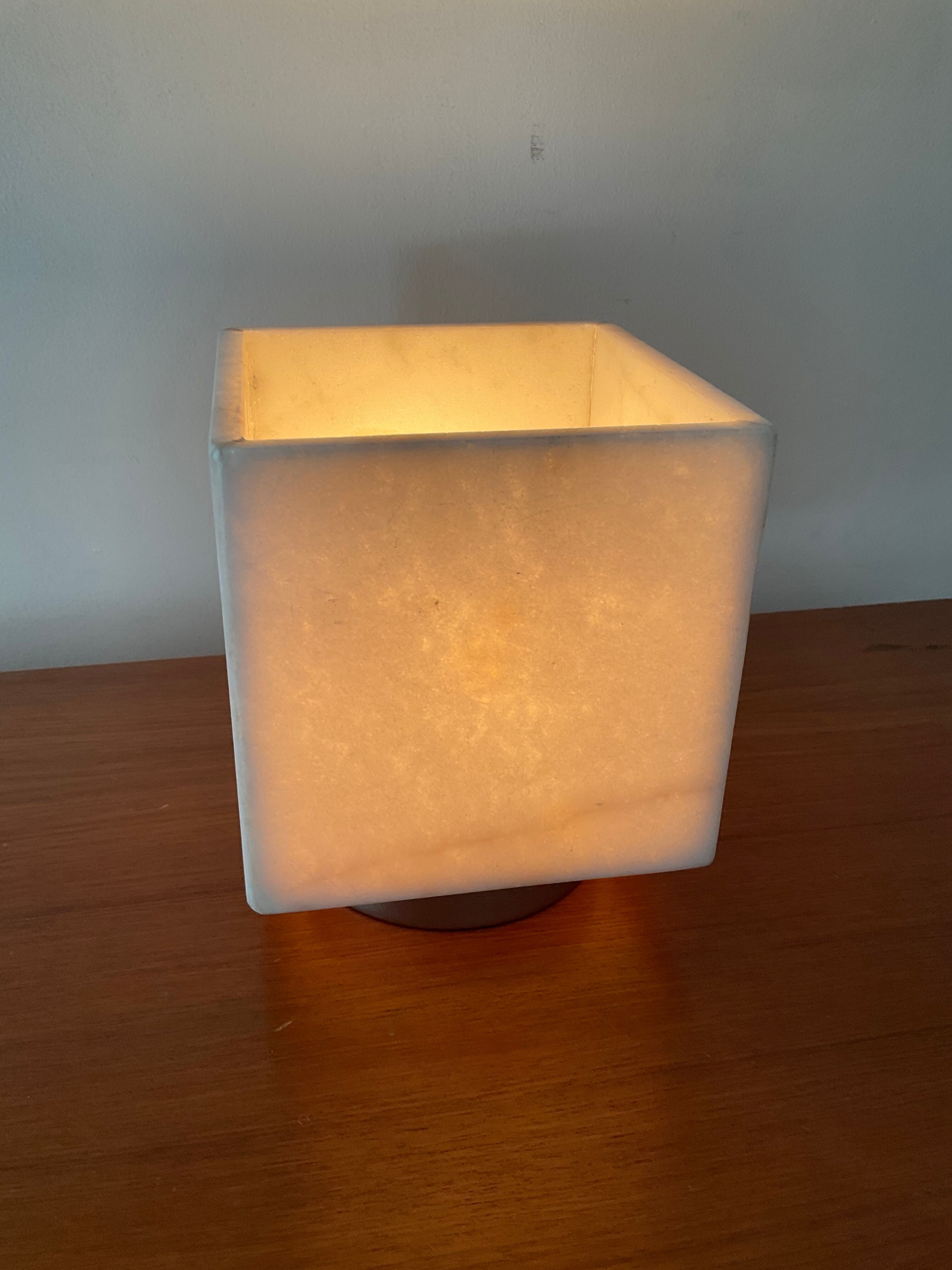 Vintage cube lamp in marble and chrome metal 70s