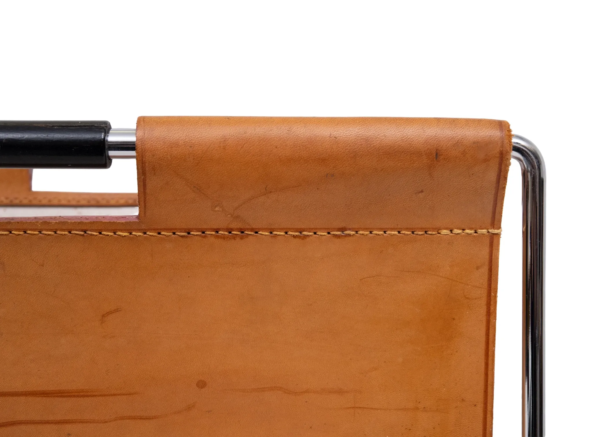 Brabantia Cognac color Leather Magazine holder 1960 Holland Status: Publish