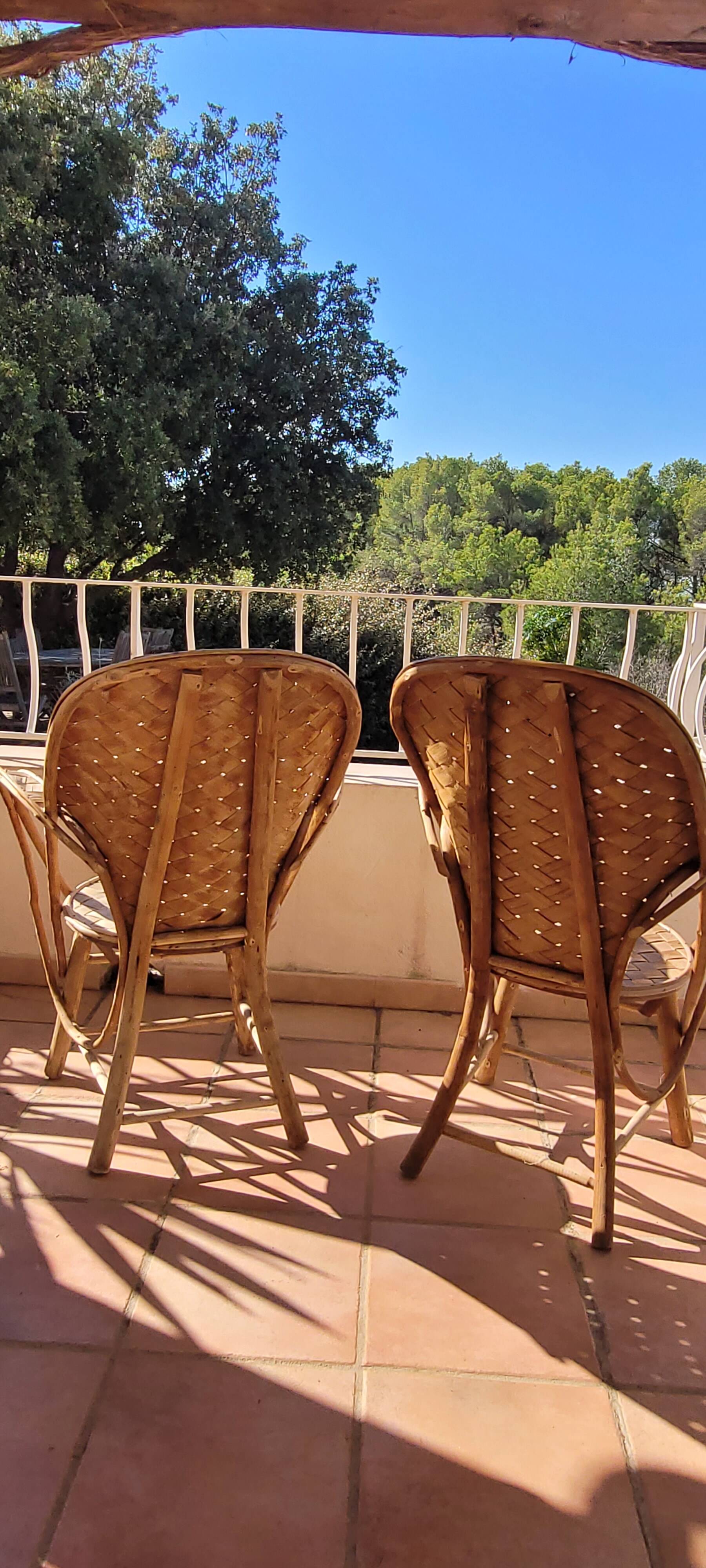 Chestnut braid armchairs from the 70s