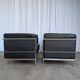 Set of 2 Mid-century Black Leather Lounge Chairs / Italian Design Armchairs