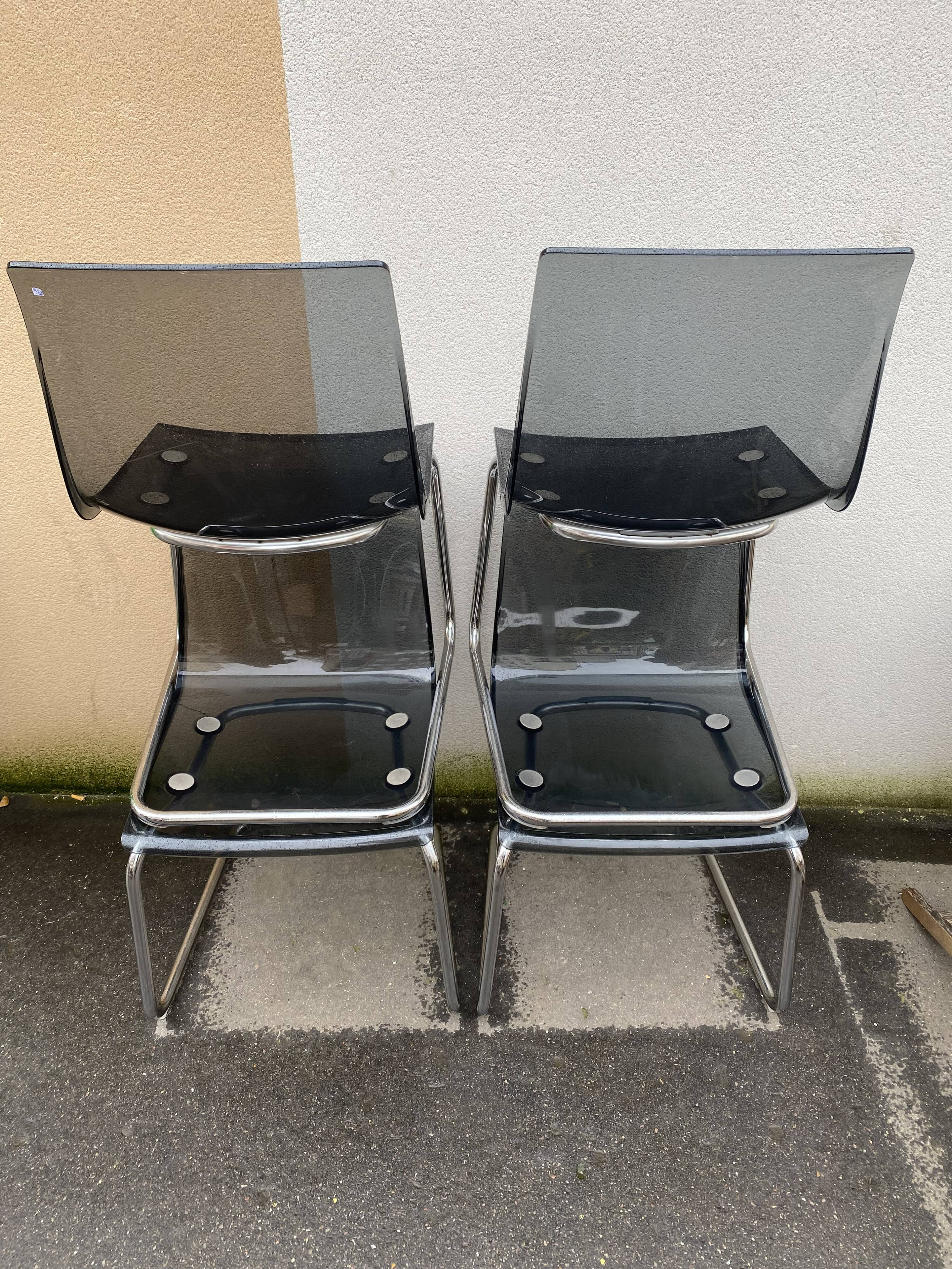 Set of 4 vintage chrome metal and plexiglass chairs